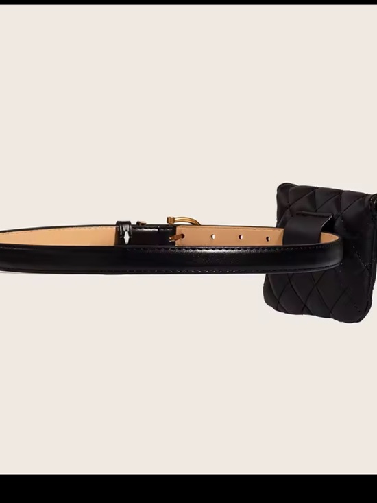 New! Black Quilted Leather Belt mini  Bag with Gold Hardware main image 4